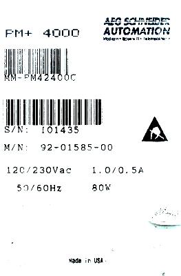 MODICON 92-01585-00 label image