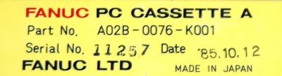 Fanuc A02B-0076-K001 label image