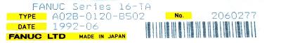 Fanuc A02B-0120-B502 label image