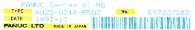 Fanuc A02B-0218-B502 label image