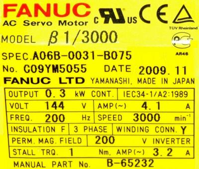 Fanuc A06B-0031-B075 label image