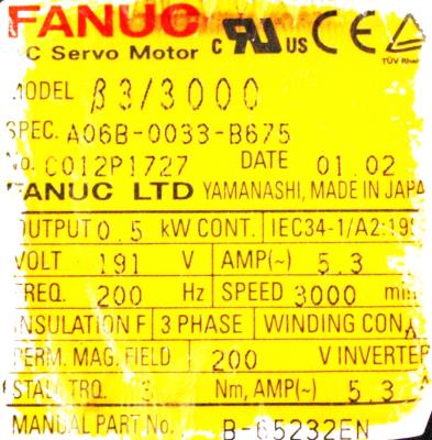 Fanuc A06B-0033-B675 label image