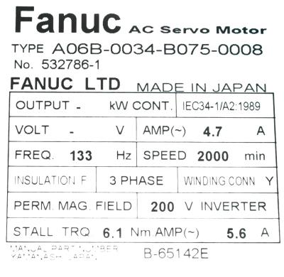 Fanuc A06B-0034-B075-0008 label image