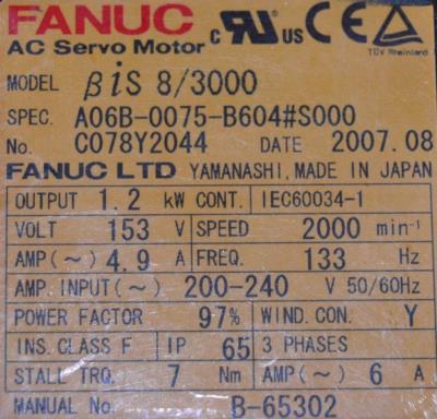 Fanuc A06B-0075-B604-S000 label image