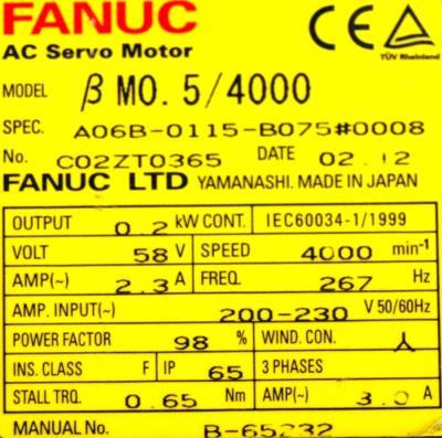 Fanuc A06B-0115-B075-0008 label image