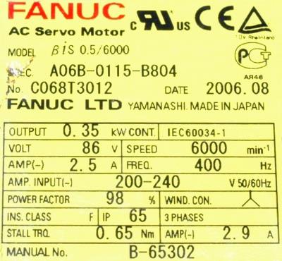 New Refurbished Exchange Repair  Fanuc Motors-AC Servo A06B-0115-B804 Precision Zone
