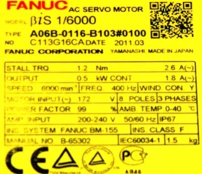 Fanuc A06B-0116-B103-0100 label image