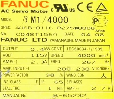 Fanuc A06B-0116-B275-0008 label image