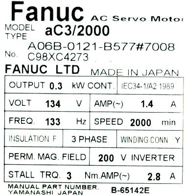 Fanuc A06B-0121-B577-7008 label image