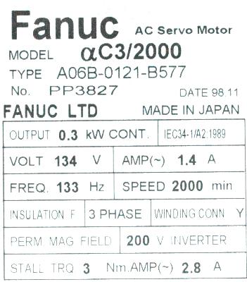 Fanuc A06B-0121-B577 label image