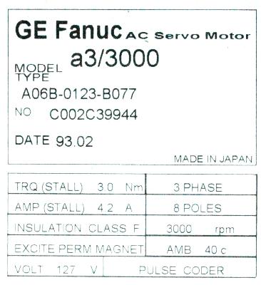 Fanuc A06B-0123-B077 label image