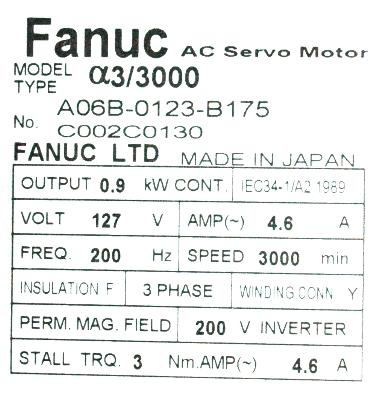 Fanuc A06B-0123-B175 label image