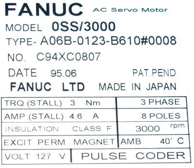 Fanuc A06B-0123-B610-0008 label image