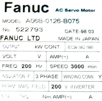 Fanuc A06B-0126-B075 label image