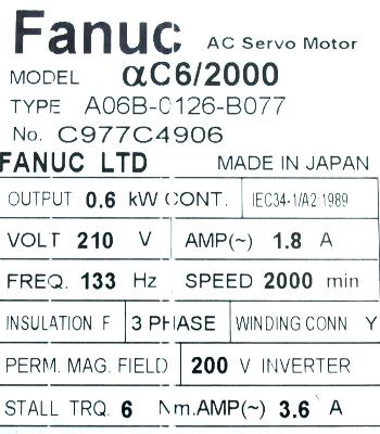 Fanuc A06B-0126-B077 label image