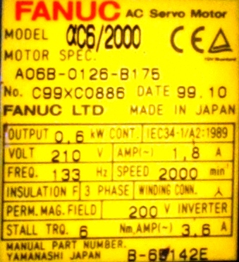 New Refurbished Exchange Repair  Fanuc Motors-AC Servo A06B-0126-B175 Precision Zone