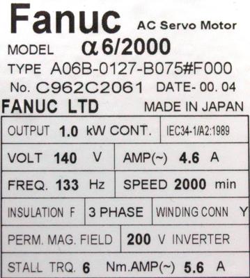 Fanuc A06B-0127-B075-F000 label image