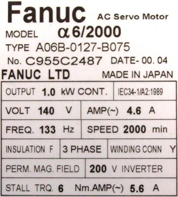 Fanuc A06B-0127-B075 label image