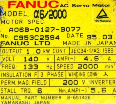 New Refurbished Exchange Repair  Fanuc Motors-AC Servo A06B-0127-B077 Precision Zone
