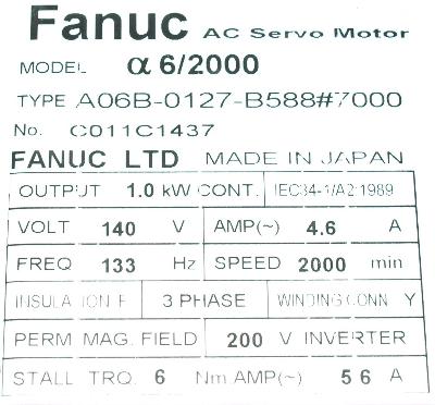 Fanuc A06B-0127-B588-7000 label image