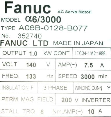 Fanuc A06B-0128-B077 label image