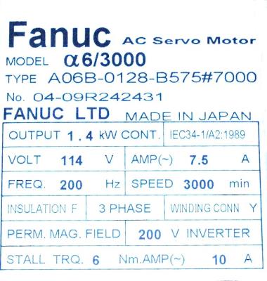 Fanuc A06B-0128-B575-7000 label image