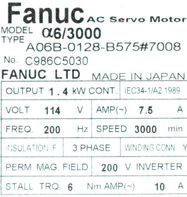 Fanuc A06B-0128-B575-7008 label image