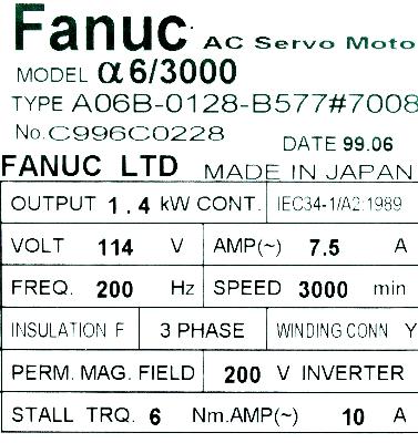 Fanuc A06B-0128-B577-7008 label image