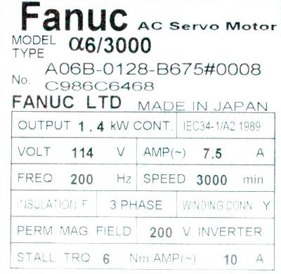 Fanuc A06B-0128-B675-0008 label image