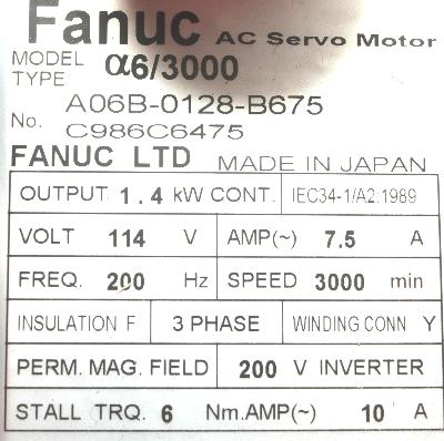 Fanuc A06B-0128-B675 label image