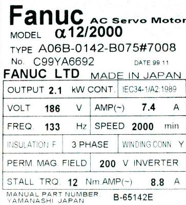 Fanuc A06B-0142-B075-7008 label image