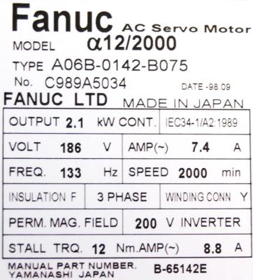 Fanuc A06B-0142-B075 label image