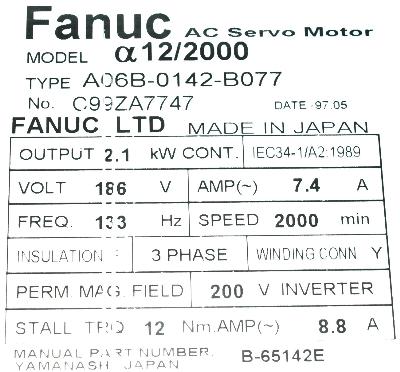 Fanuc A06B-0142-B077 label image