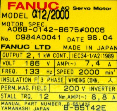 Fanuc A06B-0142-B675-0006 label image