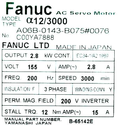 Fanuc A06B-0143-B075-0076 label image