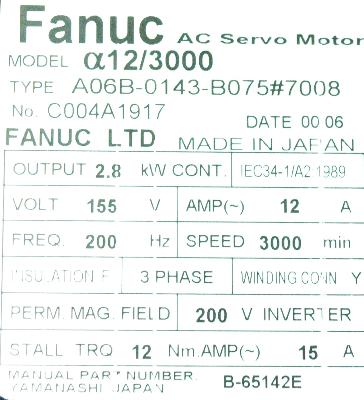 Fanuc A06B-0143-B075-7008 label image