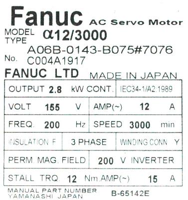 Fanuc A06B-0143-B075-7076 label image