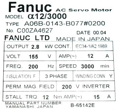Fanuc A06B-0143-B077-0200 label image