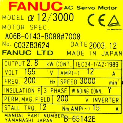New Refurbished Exchange Repair  Fanuc Motors-AC Servo A06B-0143-B088-7008 Precision Zone