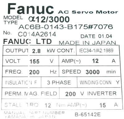Fanuc A06B-0143-B175-7076 label image