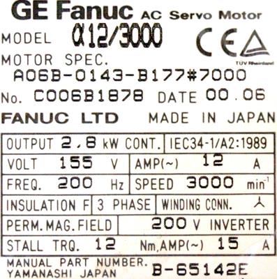 Fanuc A06B-0143-B177-7000 label image