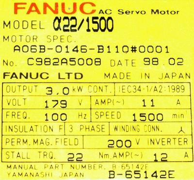 Fanuc A06B-0146-B110-0001 label image