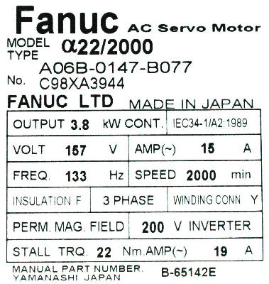 Fanuc A06B-0147-B077 label image