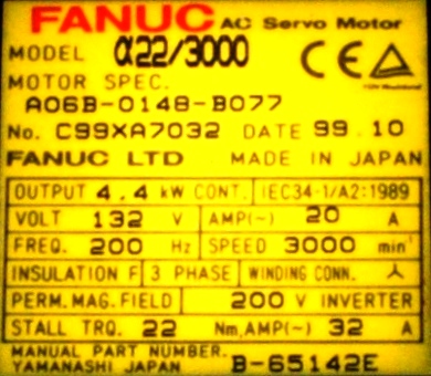 New Refurbished Exchange Repair  Fanuc Motors-AC Servo A06B-0148-B077 Precision Zone