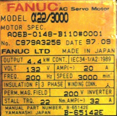 Fanuc A06B-0148-B110-0001 label image