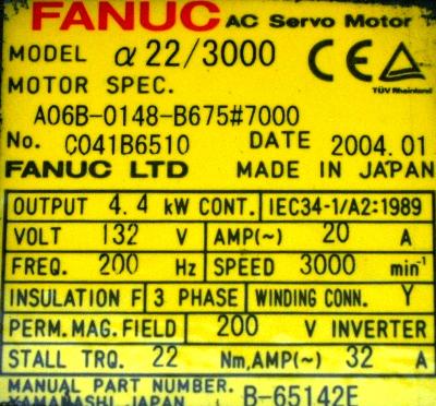 Fanuc A06B-0148-B675-7000 label image