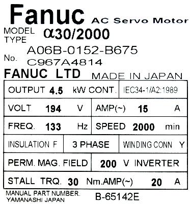 Fanuc A06B-0152-B675 label image