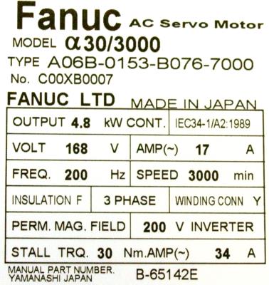 Fanuc A06B-0153-B076-7000 label image
