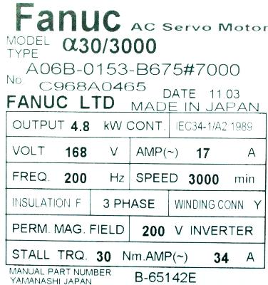 Fanuc A06B-0153-B675-7000 label image