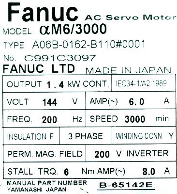 Fanuc A06B-0162-B110-0001 label image